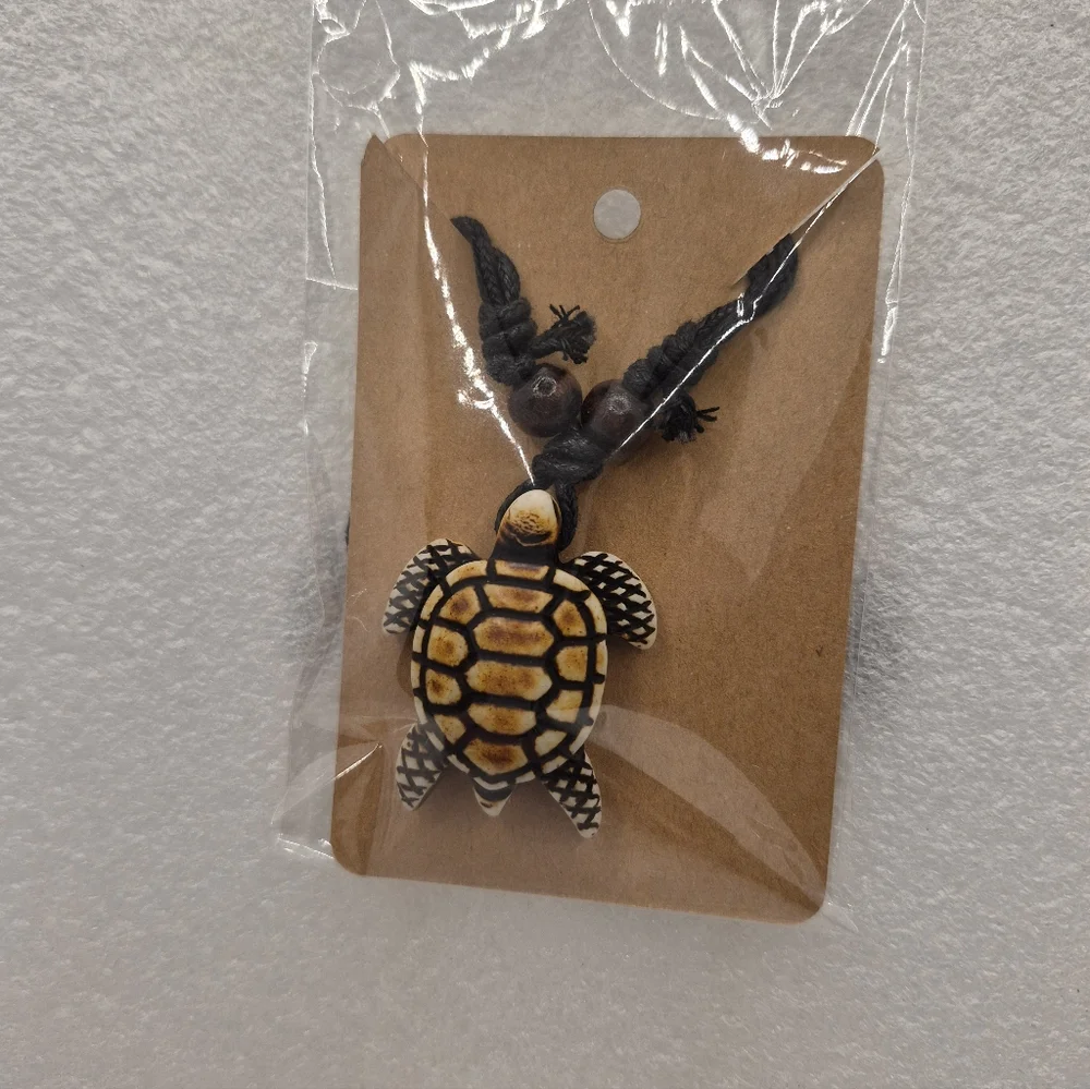 Turtle Pendant Necklace - Yellow & Black -